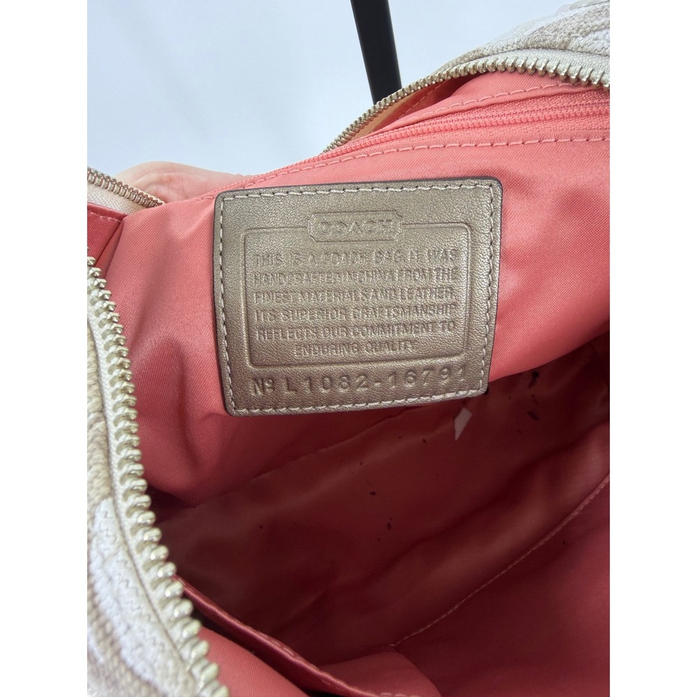 Coach Poppy Signature Sequin Applique Hobo Bag Khaki Cream 16791 with Pouch - Picture 5 of 8